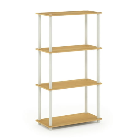 Furinno MP22014FNO Besi 4-Tier Industrial Multipurpose Shelf Display Rack with Metal Frame, Finn Oak