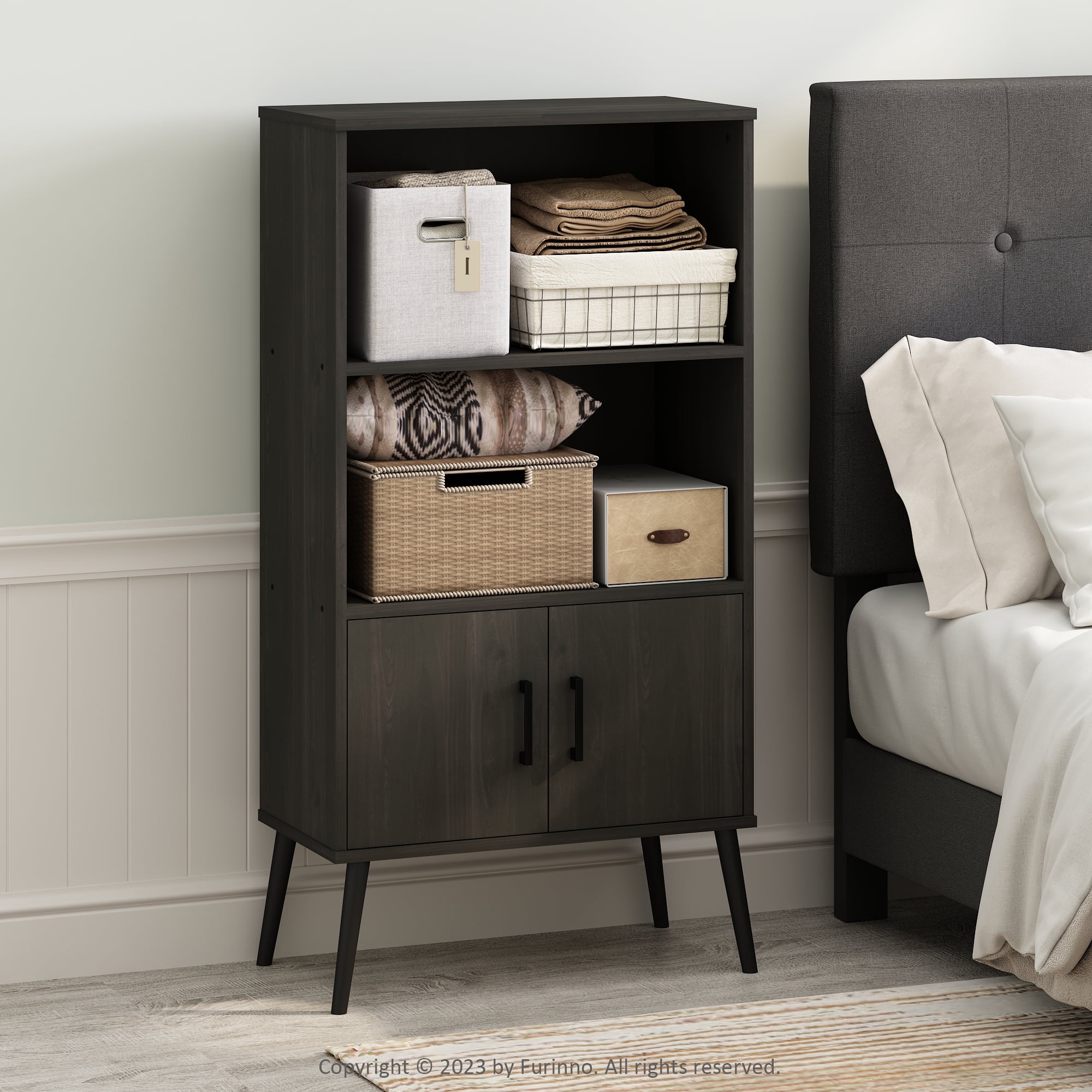Furinno Mid-Century Open Display Shelves & Storage Cabinet with Wooden ...