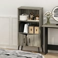 thumbnail image 1 of Furinno Mid-Century Open Display Shelves & Storage Cabinet with Wooden Legs, French Oak Grey, 1 of 6