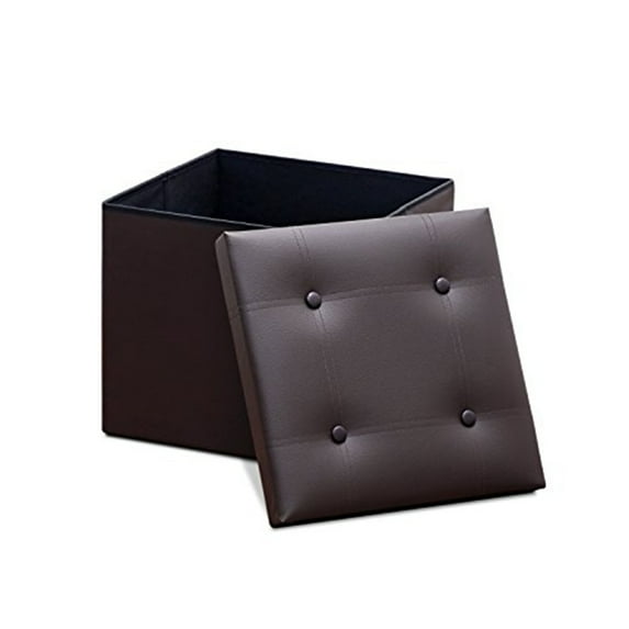 Furinno Modern Foldable Faux Leather Square Storage Bench, Espresso