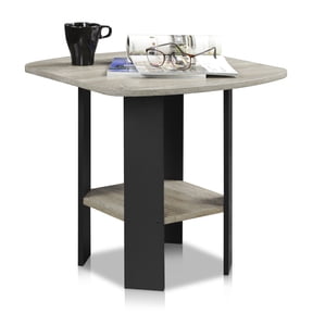 Furinno Modern Grey Side Table, Round Corner End Table with 1-Tier Storage Shelf, Night Stand, Bedside Table, for Living Room, Bedroom, Grey Oak