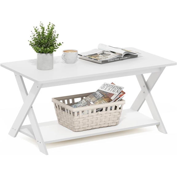 Furinno Modern Simplistic Criss-Crossed Coffee Table, 35.4 in x 19.6 in x 16 in, French Oak Grey