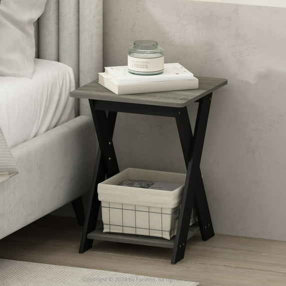 Furinno Modern Simplistic Criss-Crossed End Table, Side Table, Grey Oak/Black