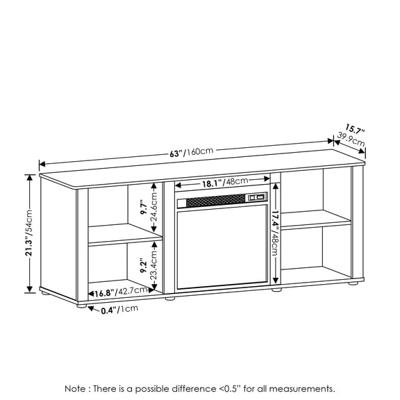 Furinno Montale 70 Inch TV Stand with Fireplace, French Oak Grey