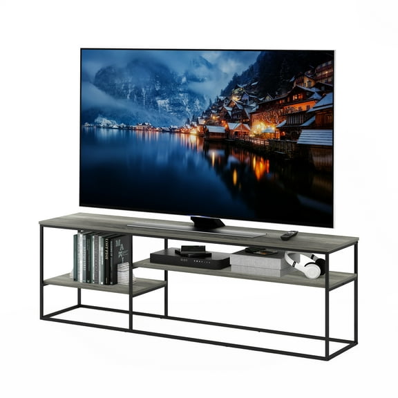 Furinno Moretti Modern Lifestyle TV Stand for TV up to 78 Inch, French Oak Grey
