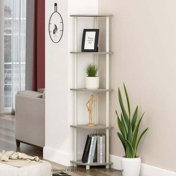 Furinno Multipurpose 11.6"W x 11.6"D x 57.7"H 5-Shelf Decorative Shelving Unit, Sonoma Oak and White