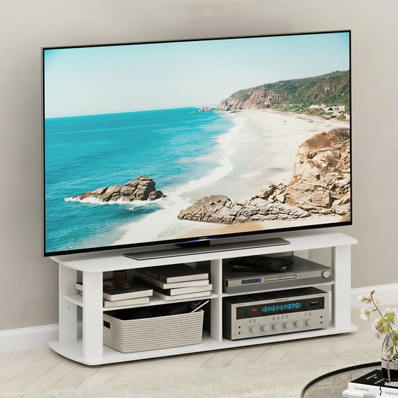 Furinno NELLY 3-Tier TV Center Soft Edges for TV up to 50" White