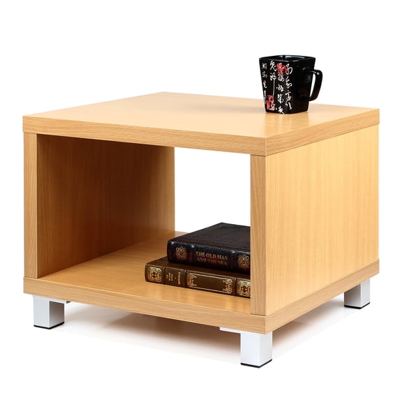 Furinno NIHON Side Table, End Table, Nightstand with Open Storage Shelf, for Living Room, Bedroom, Dorm Room, Light Cherry Oak