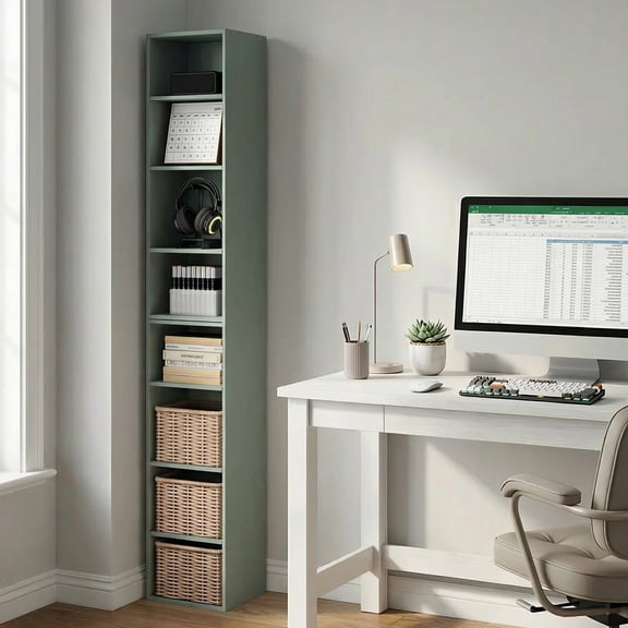 Furinno PASIR 8-Tier Stackable AdJUSTable Bookcase 9.3 x 11.8 x 70.9 Sage Green