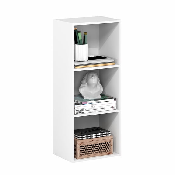 Furinno PASIR Book Shelf, 3-Cube Bookcase, Standing Bookshelf, Open Storage Shelf, Closed Back, Easy Assembly, 9.3 x 12 x 31.5 Inches, for Home Office, Living Room, Plain White