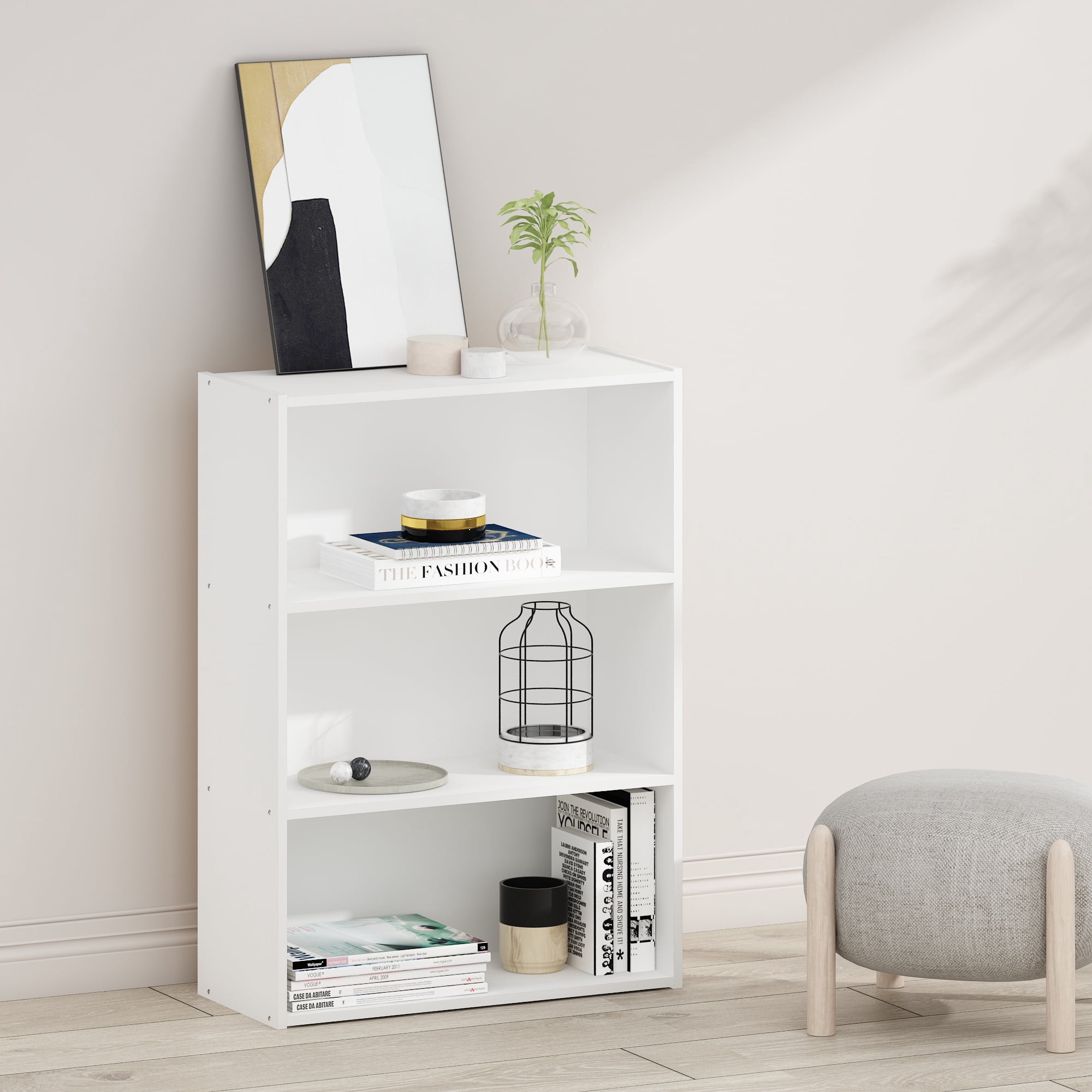 Furinno PASIR Book Shelf, 3-Tier Bookshelf, Storage Shelves Bookcase, 9.7 x 23.7 x 31.5, for Living Room, Bedroom, Home Office, Plain White