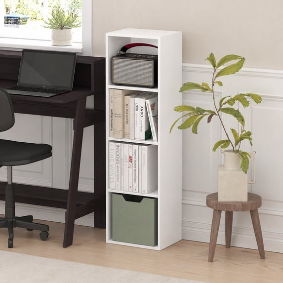 Furinno PASIR Book Shelf, 4-Tier Bookcase, Bookshelf, Open Storage Shelf, 9 x 12 x 42 Inches, for Home Office, Living Room, Plain White