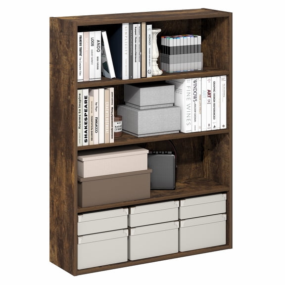 Furinno PASIR 4-Tier Bookcase with Open Storage Shelf Amber Pine