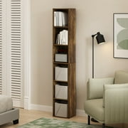 Furinno PASIR Book Shelf, 6-Tier Bookcase, Bookshelf, Open Storage Shelf, 9.4 x 12 x 71 Inches, for Home Office, Living Room, Amber Oak