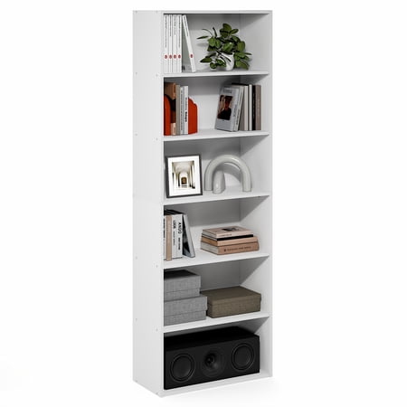 Furinno PASIR Book Shelf, 6-Tier Bookshelf, Bookcase with Open Shelves, 11.6 x 24.6 x 71, for Living Room, Bedroom, Home Office, White