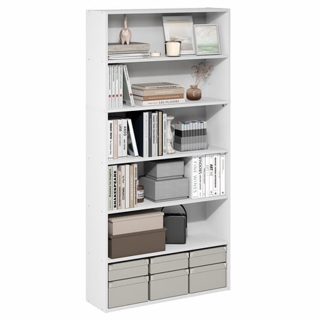 Furinno PASIR 6-Tier Open Storage Bookcase 9.4x31.5x63 White