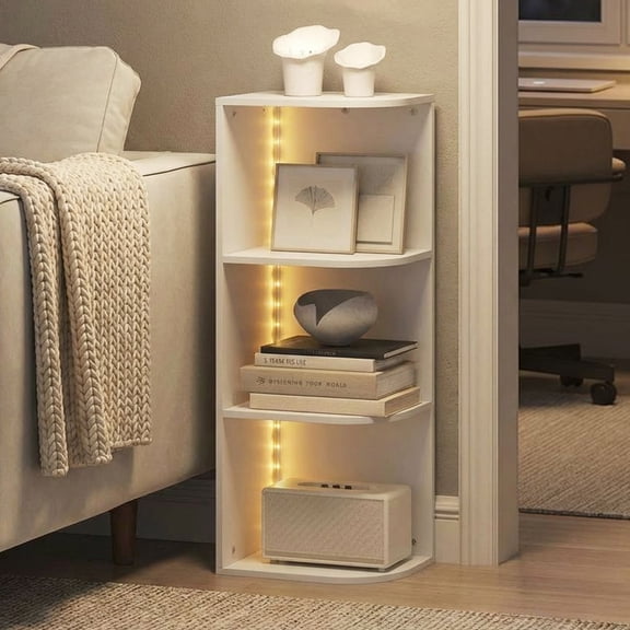 Furinno PASIR 3-Tier Corner LED Lights Open Shelves Bookcase. White