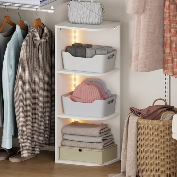 Furinno PASIR 3-Tier Corner LED Lights Closet Organizers and Storage. White