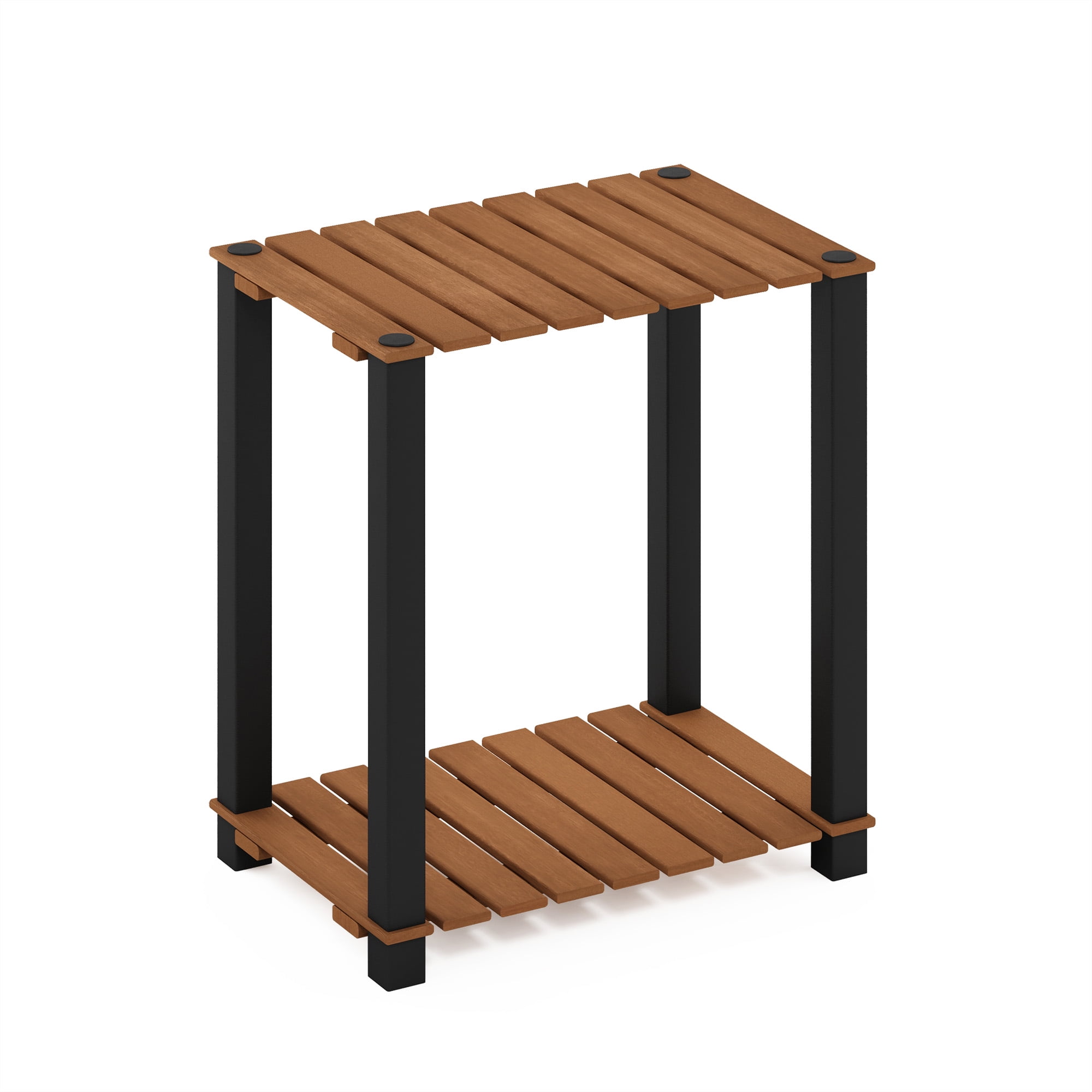Pangkor 2-Tier Natural Wood and Black Plant Shelf