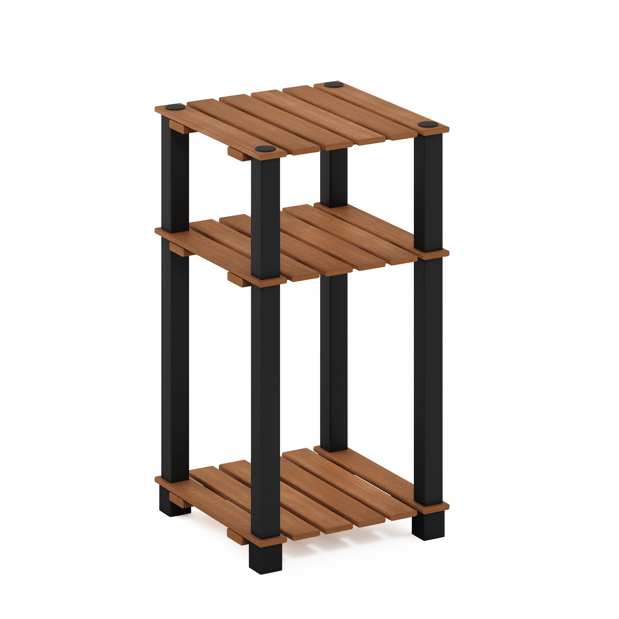 Natural and Black 3-Tier Meranti Wood Plant Shelf