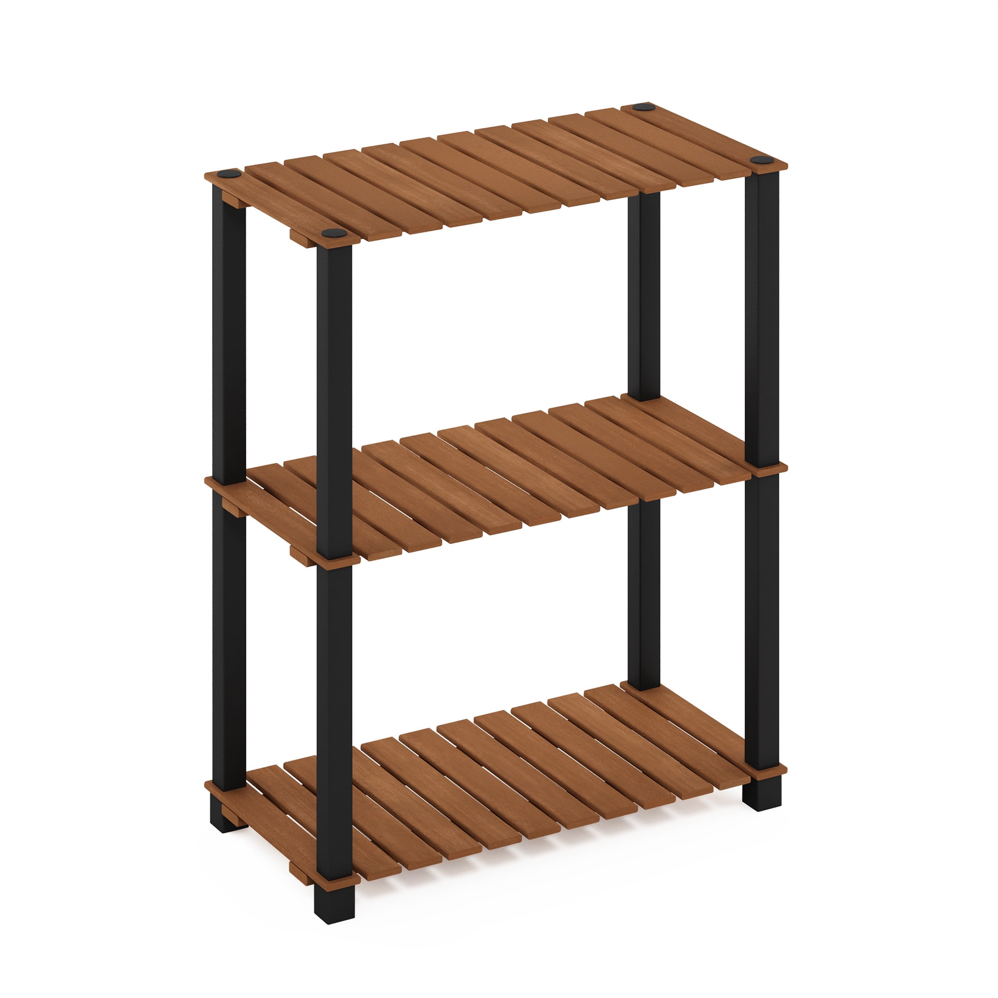 Natural and Black 3-Tier Meranti Wood Plant Shelf Stand