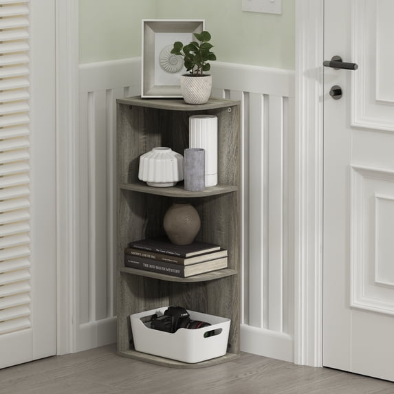 Furinno Pasir 3-Tier Corner Open Shelf Bookcase, French Oak