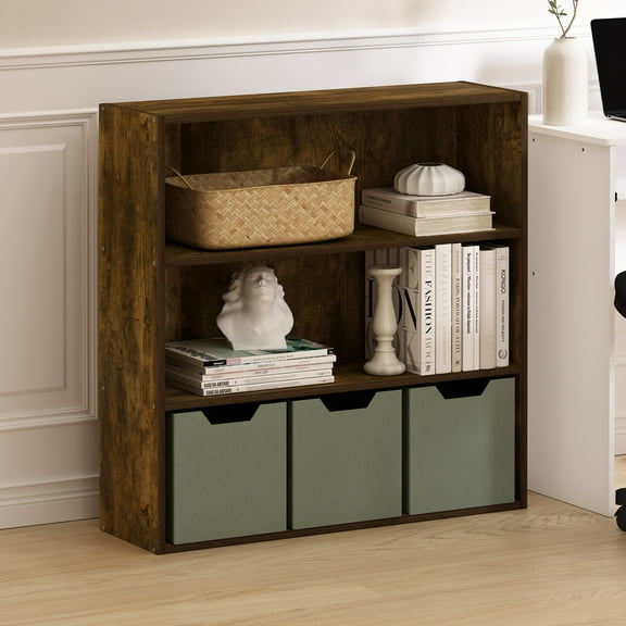 Furinno Pasir 3-Tier Open Shelf Bookcase, Bookshelf, 31.5 Inch Wide, Amber Pine