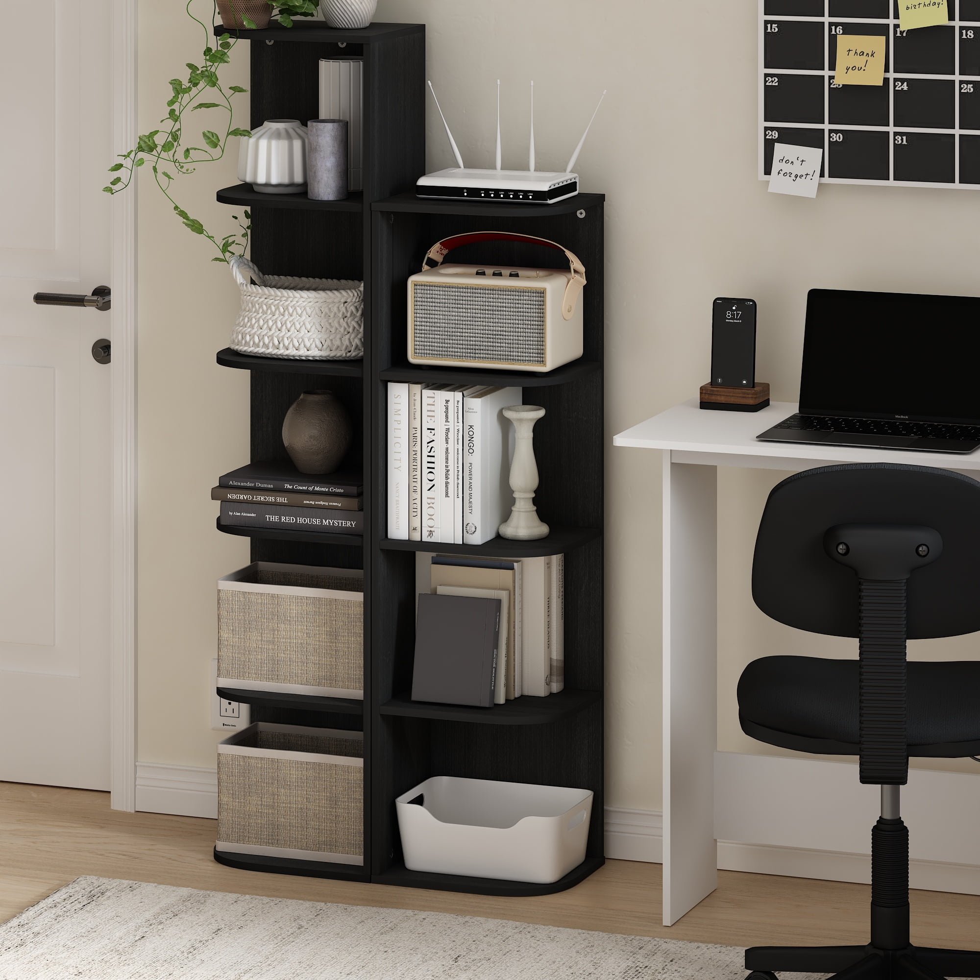 Furinno Pasir 4-Tier Corner Open Shelf Bookcase, Blackwood