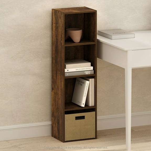 Furinno Pasir 4-Tier Open Shelf Bookcase in Amber Pine