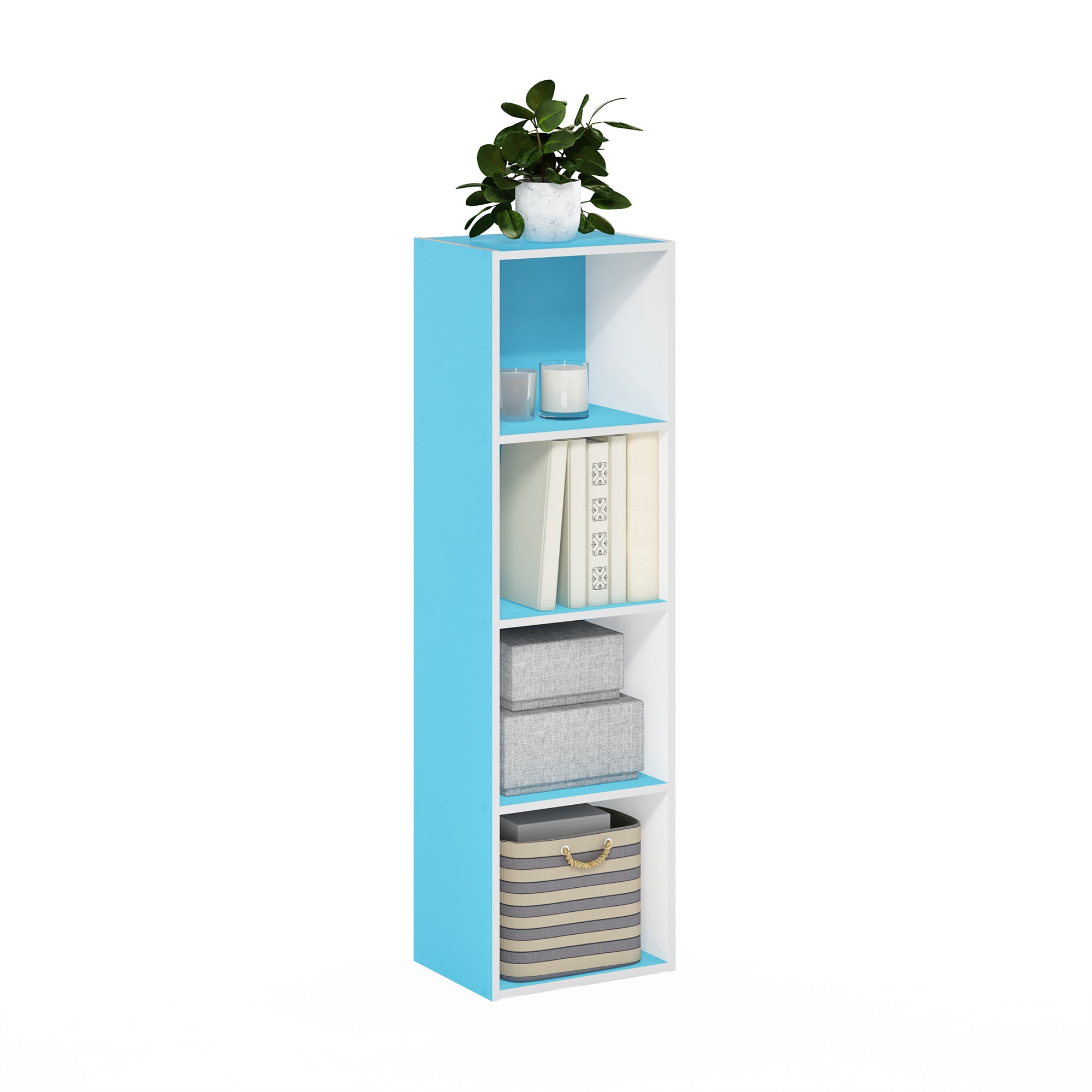Furinno Pasir 4-Tier Open Shelf Bookcase, Light Blue/White