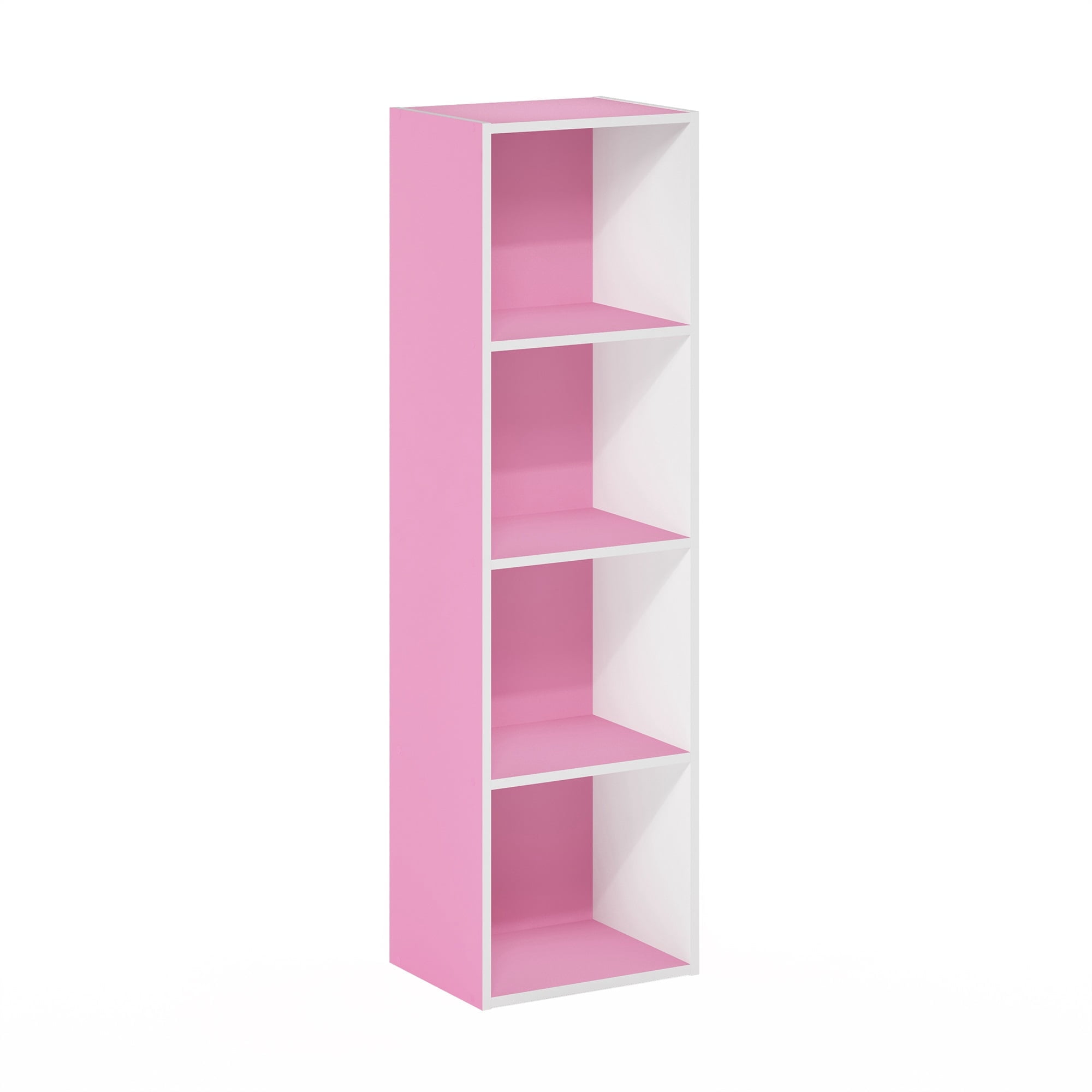 Furinno Pasir Pink/White 4Tier Open Shelf Bookcase, Durable Composite Wood Bookshelf  (图1)