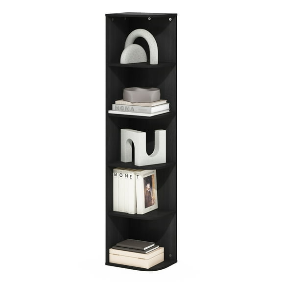 Furinno Pasir 5-Tier Corner Open Shelf Bookcase, Blackwood