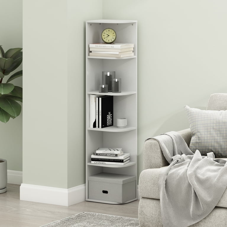 Furinno, Corner Open Shelf Bookcase, 5-Tier, White - Walmart.com