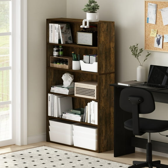Furinno Pasir 5-Tier Open Shelf Bookcase, Bookshelf, 31.5 Inch Wide, Amber Pine