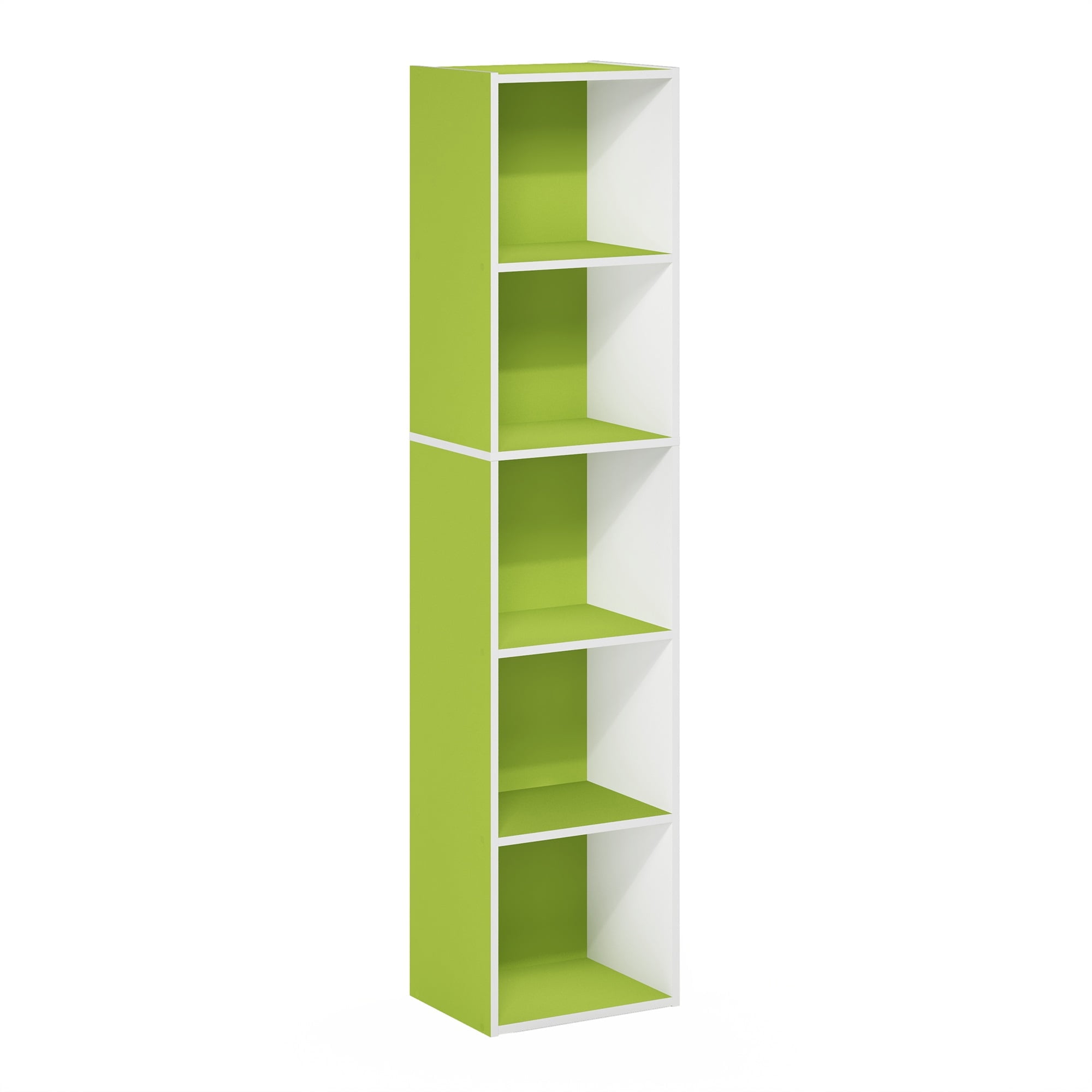 Furinno Pasir FiveTier Easy Assemble Open Shelf White/Green Bookshelf  (图1)