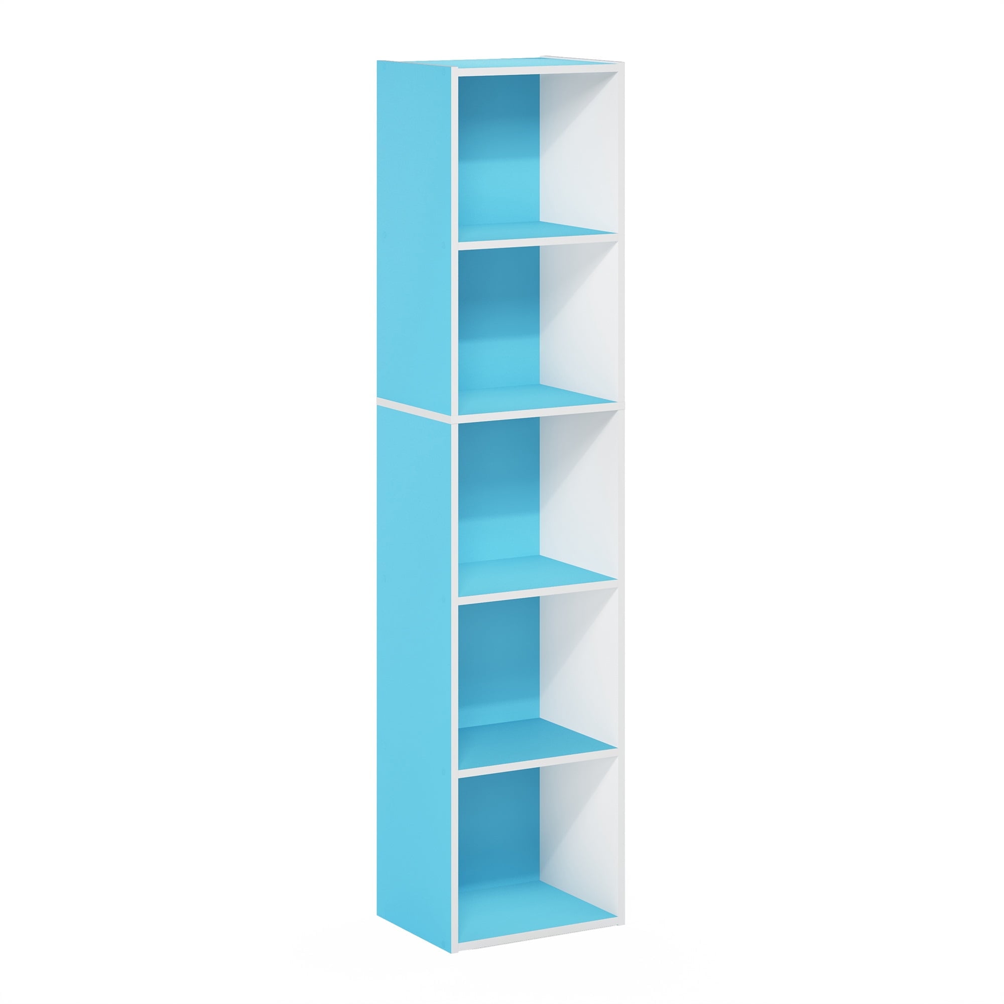 Furinno Pasir 5Tier Open Shelf, Light Blue/White, Durable Composite Wood Bookshelf Bookcase  (图1)