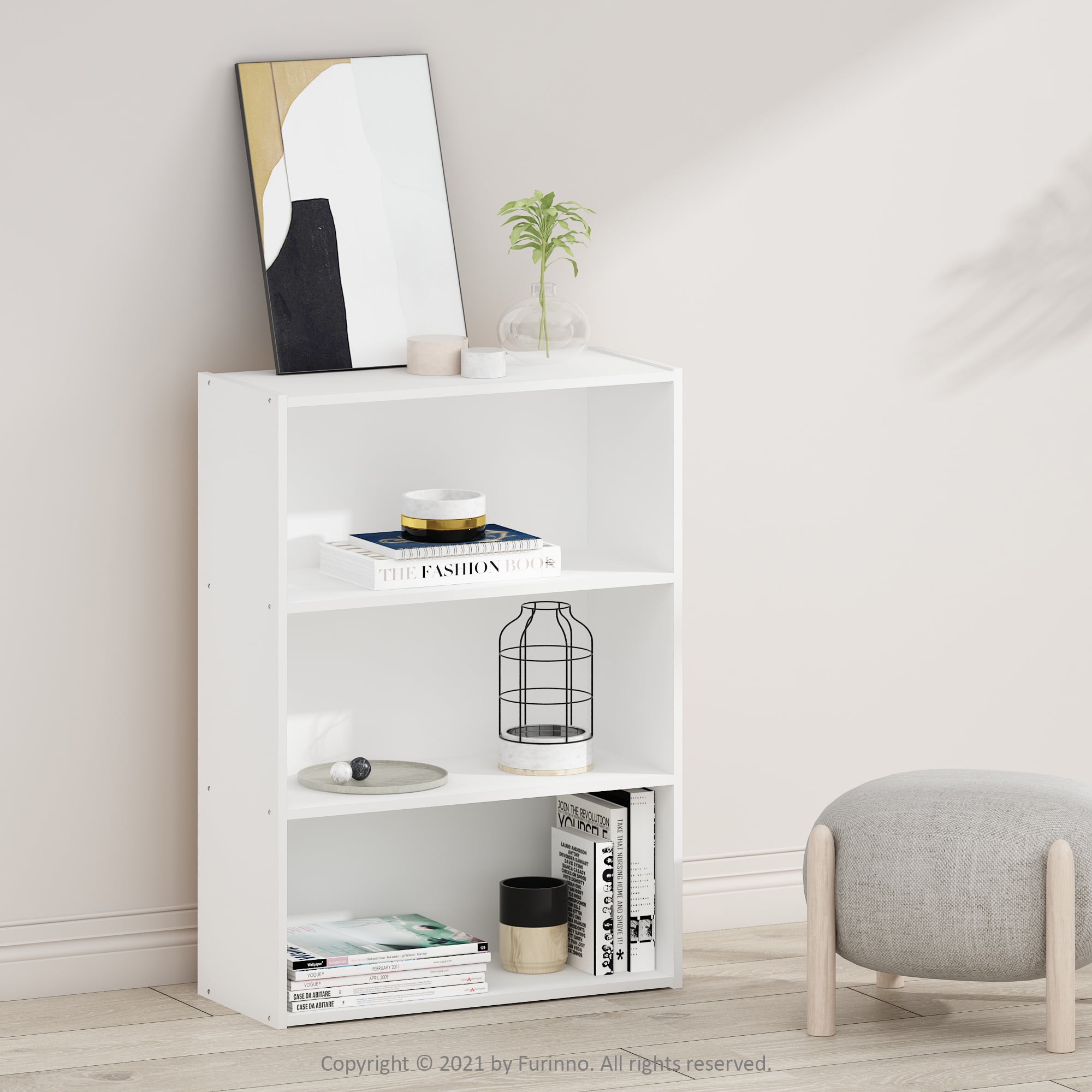 3 tier white bookcase discount