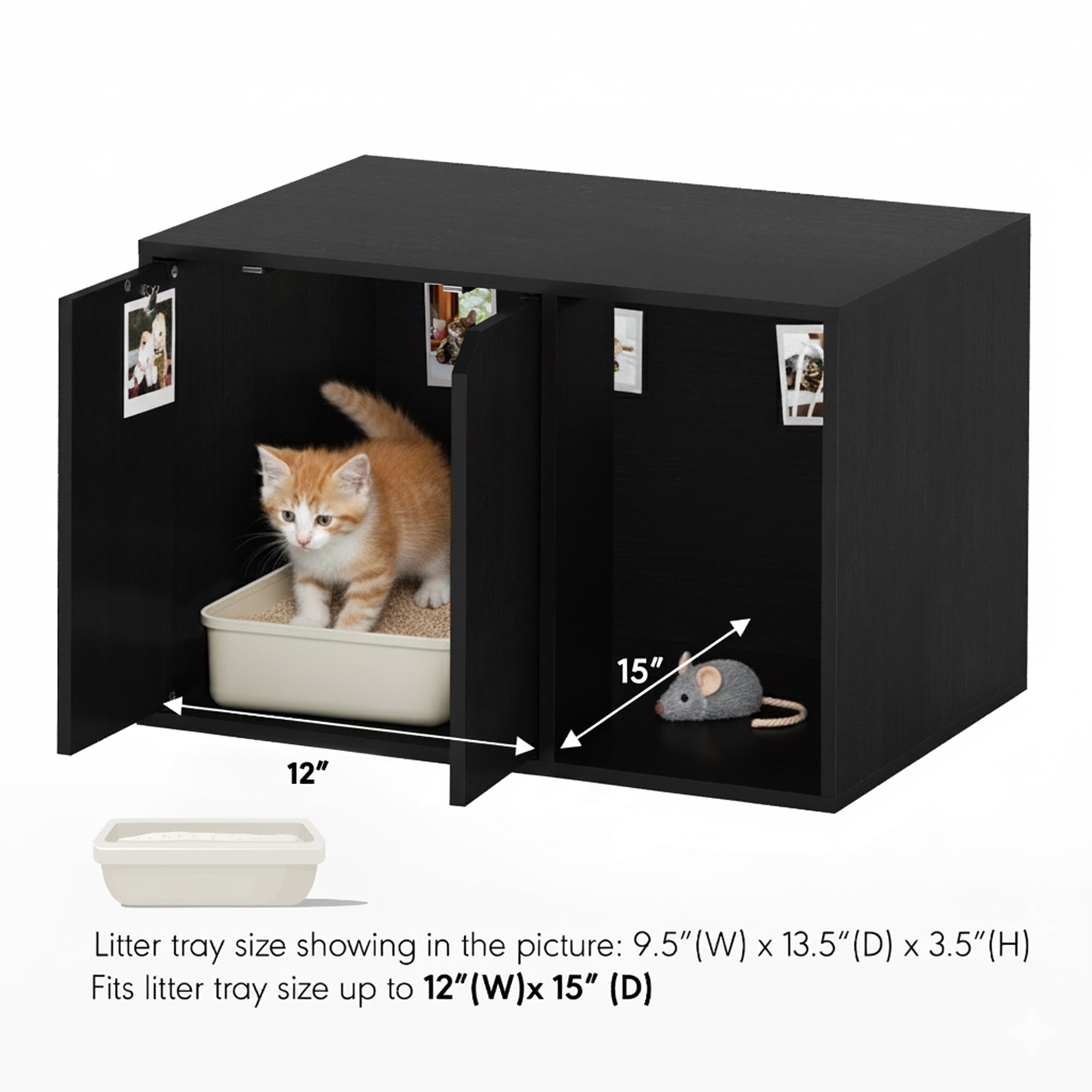 Furinno Peli Cat Litter Box Enclosure, 24 Inch Hidden Litter Box Furniture with Side Entrance, Wooden Pet House with Doors, Easy Assembly, for Living Room, Dark Americano