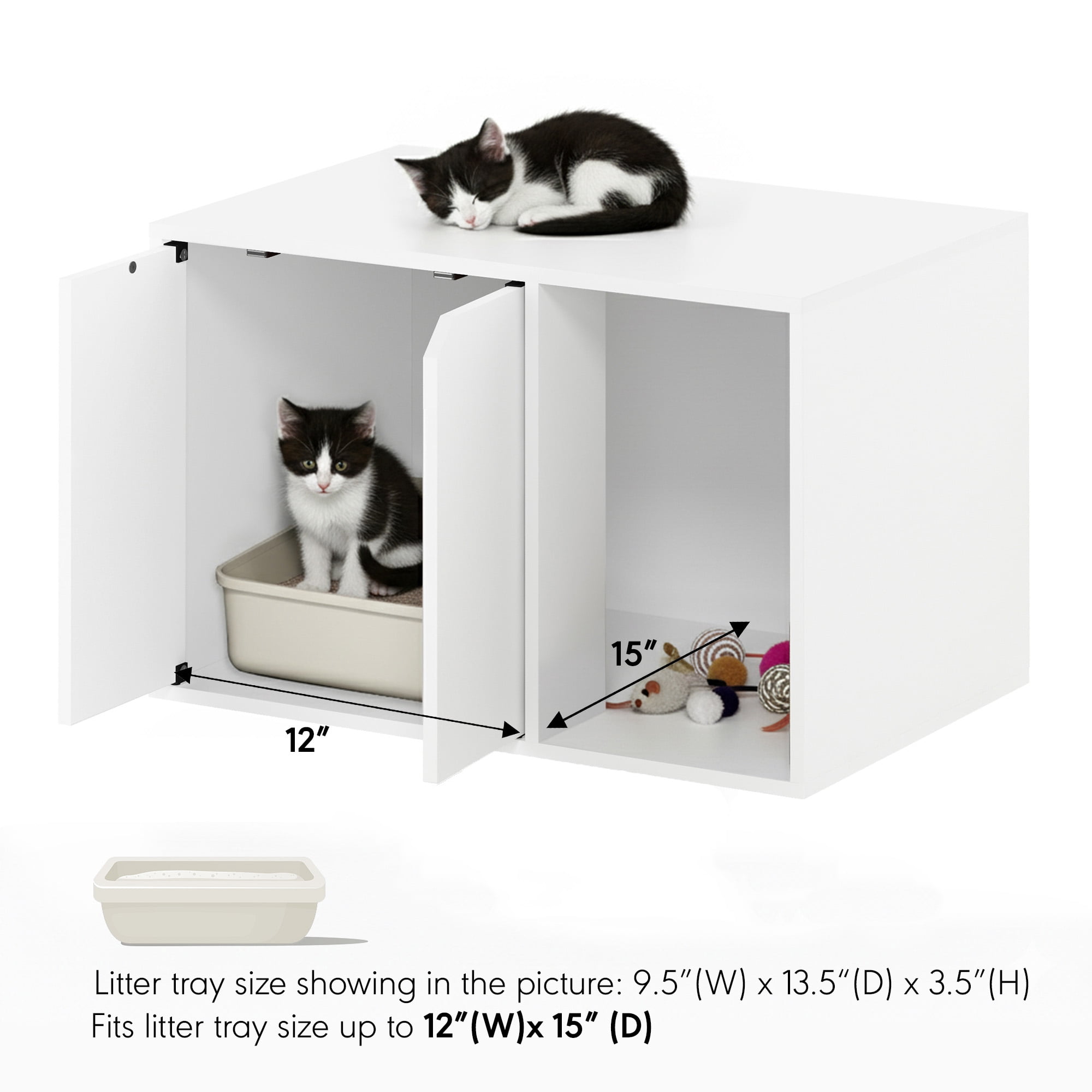 Furinno Peli Cat Litter Box Enclosure, 24 Inch Hidden Litter Box Furniture with Side Entrance, Wooden Pet House with Doors, Easy Assembly, for Living Room, Plain White