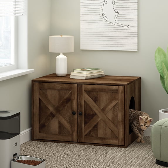 Furinno FH22302RBR Peli Farmhouse Cat Litter Box Enclosure, Rustic Brown