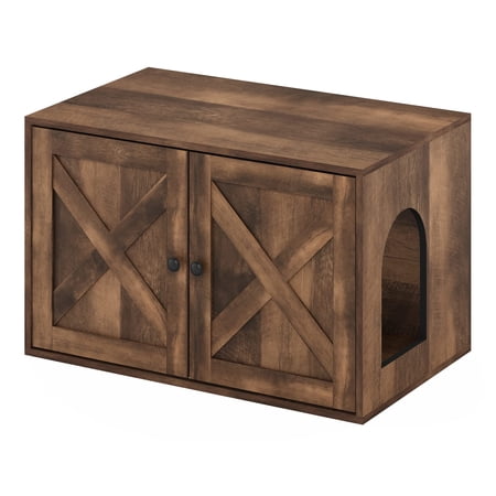 Furinno FH22302RBR Peli Farmhouse Cat Litter Box Enclosure, Rustic Brown
