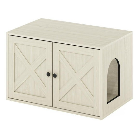 Furinno FH22302WW Peli Farmhouse Cat Litter Box Enclosure, White Wash