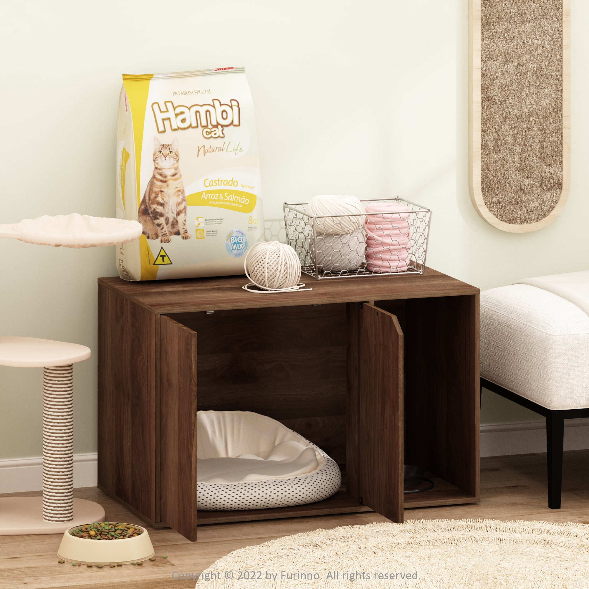 Columbia Walnut Corner Pet Litter Box Enclosure Cabinet