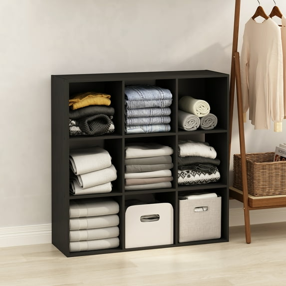 Furinno Pelli Cubic Multipurpose Clothing & Closet Storage Organizer Shelf, 9-Cube, Americano