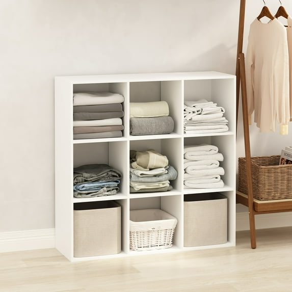Furinno Pelli Cubic Multipurpose Clothing & Closet Storage Organizer Shelf, 9-Cube, White
