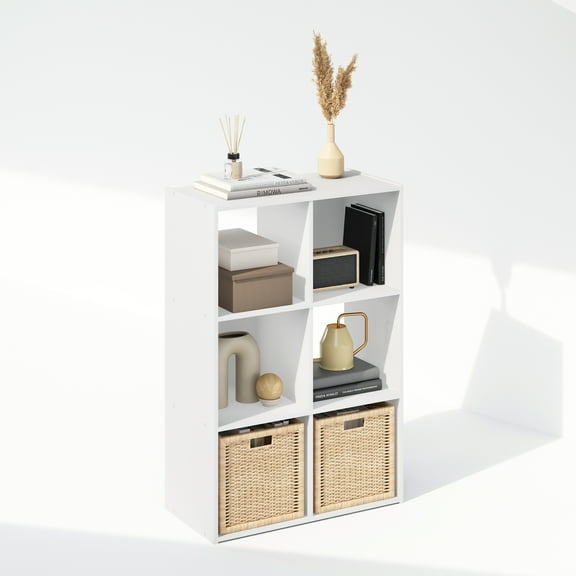 Furinno Pelli Cubic Storage Cabinet in Bookcase in Bookshelf in 6-Cube in White