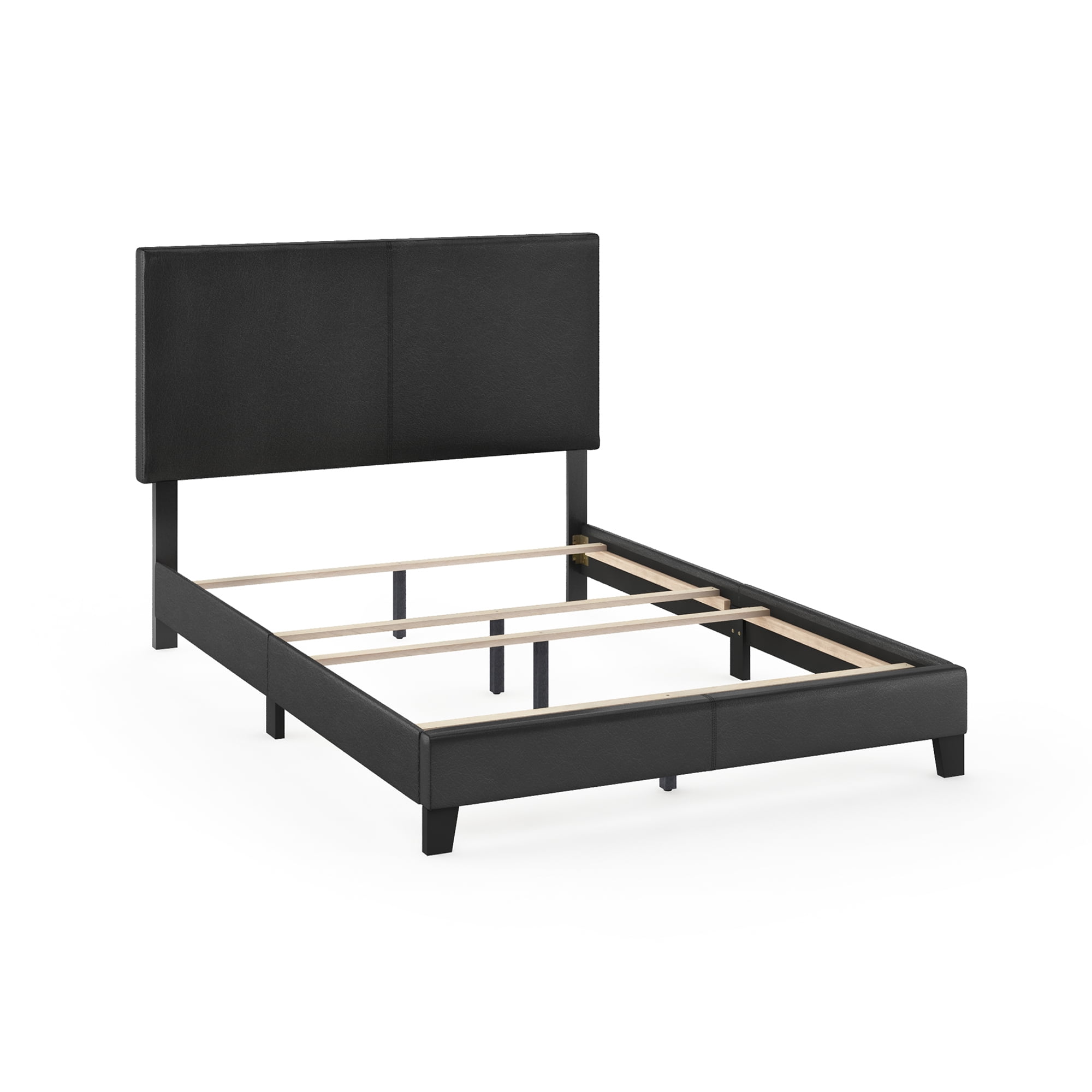 Furinno Pessac Upholstered Bed Frame, Black PU Leather, Full