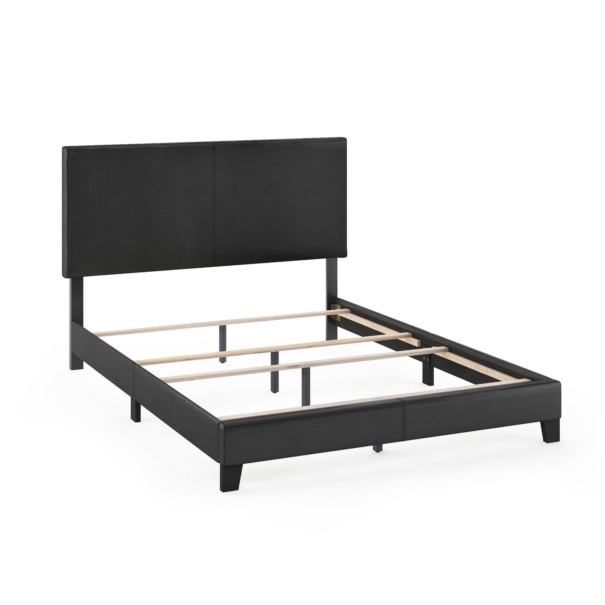 Furinno Pessac Upholstered Bed Frame, Black PU Leather, Queen