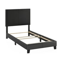 Furinno Pessac Upholstered Bed Frame, Black PU Leather, Twin