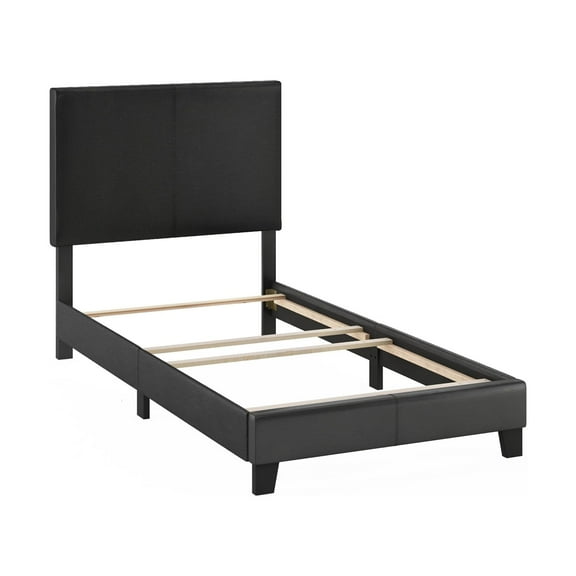 Furinno Pessac Upholstered Bed Frame, Black PU Leather, Twin